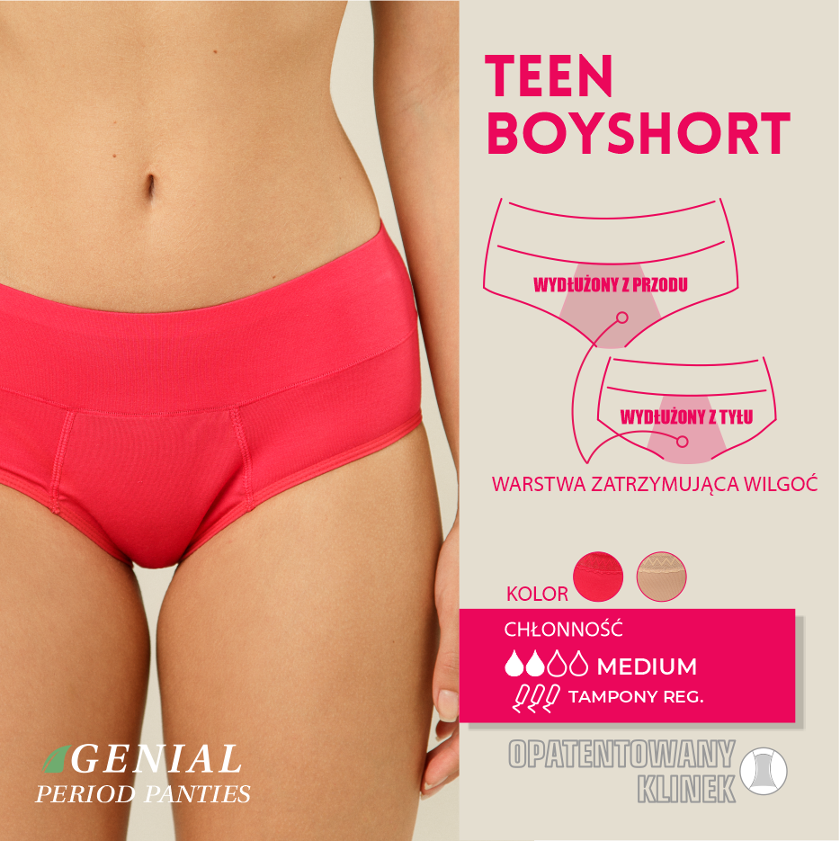 Majtki menstruacyjne boyshort z niskim stanem
