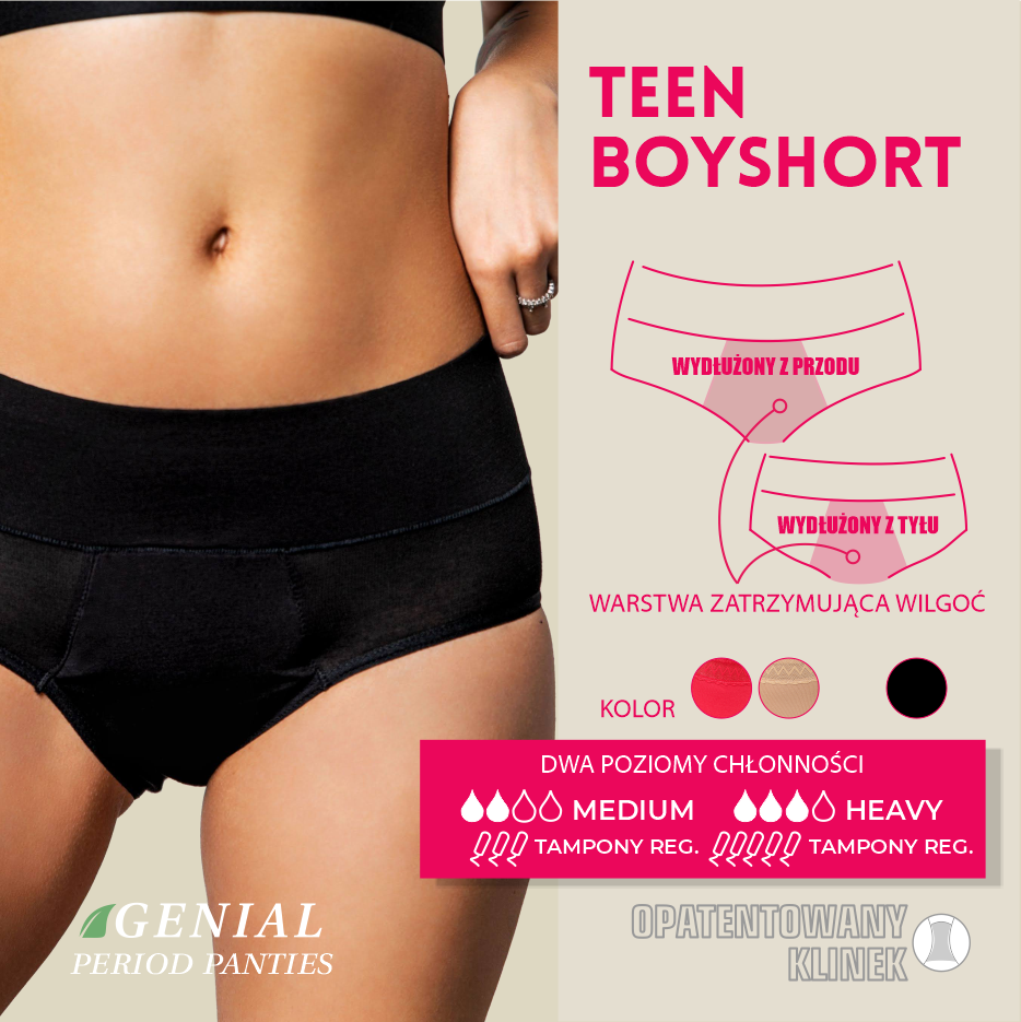 Majtki menstruacyjne boyshort z niskim stanem